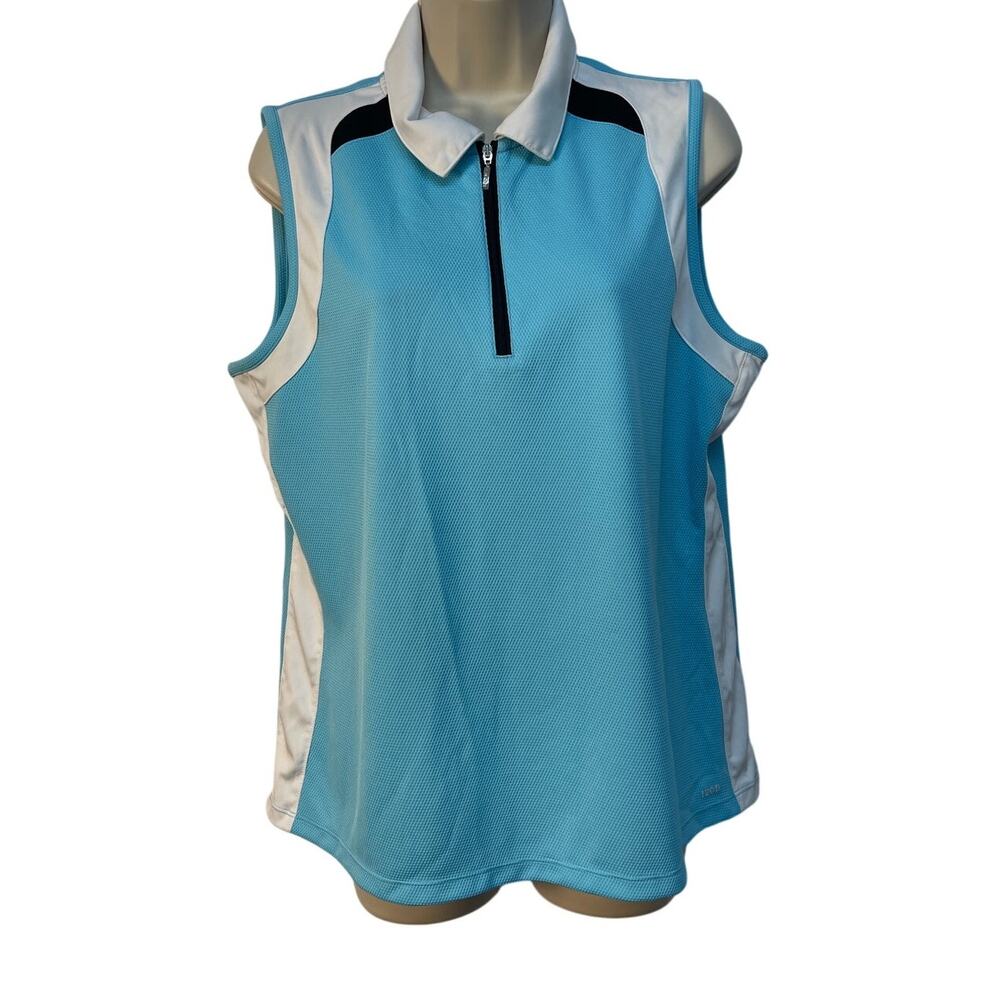 IZOD Golf Women’s Sleeveless Quarter-Zip Polo Light Blue White XL‎